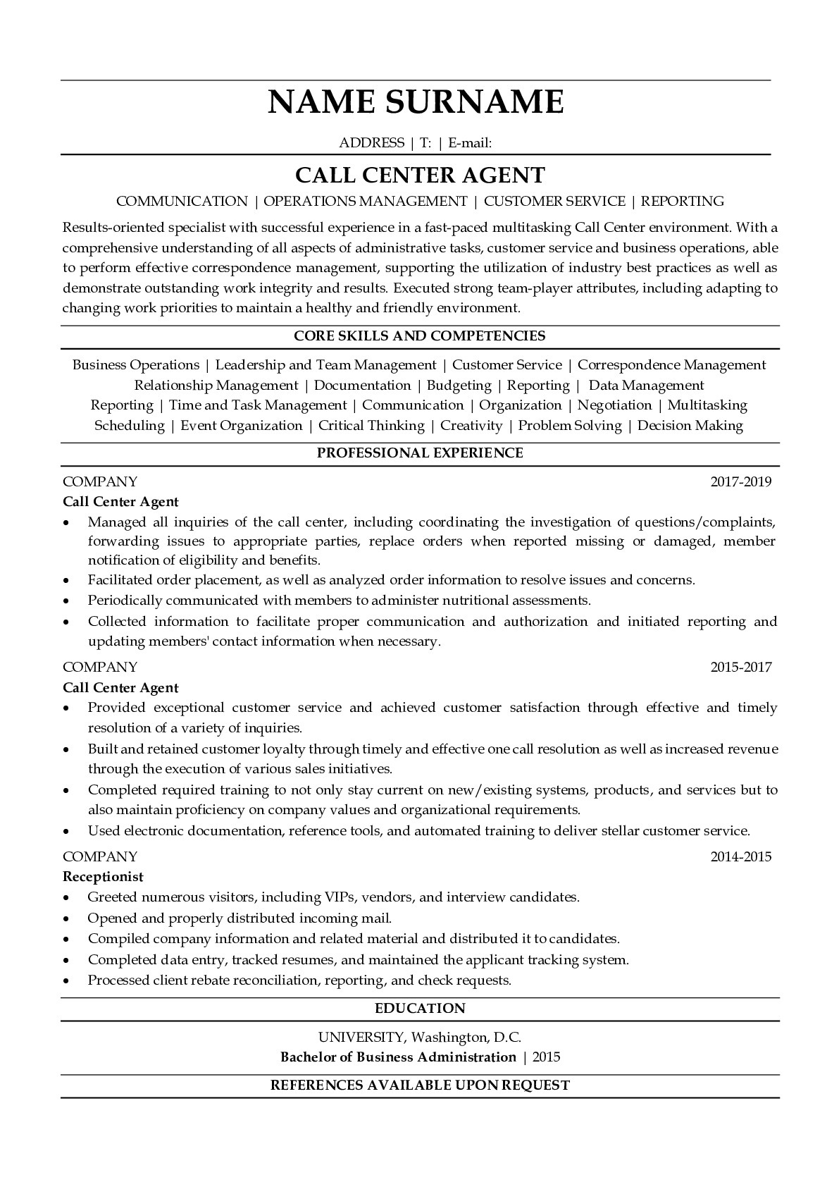 Professional Resume Examples for Call Center Agents | ResumeGets.com