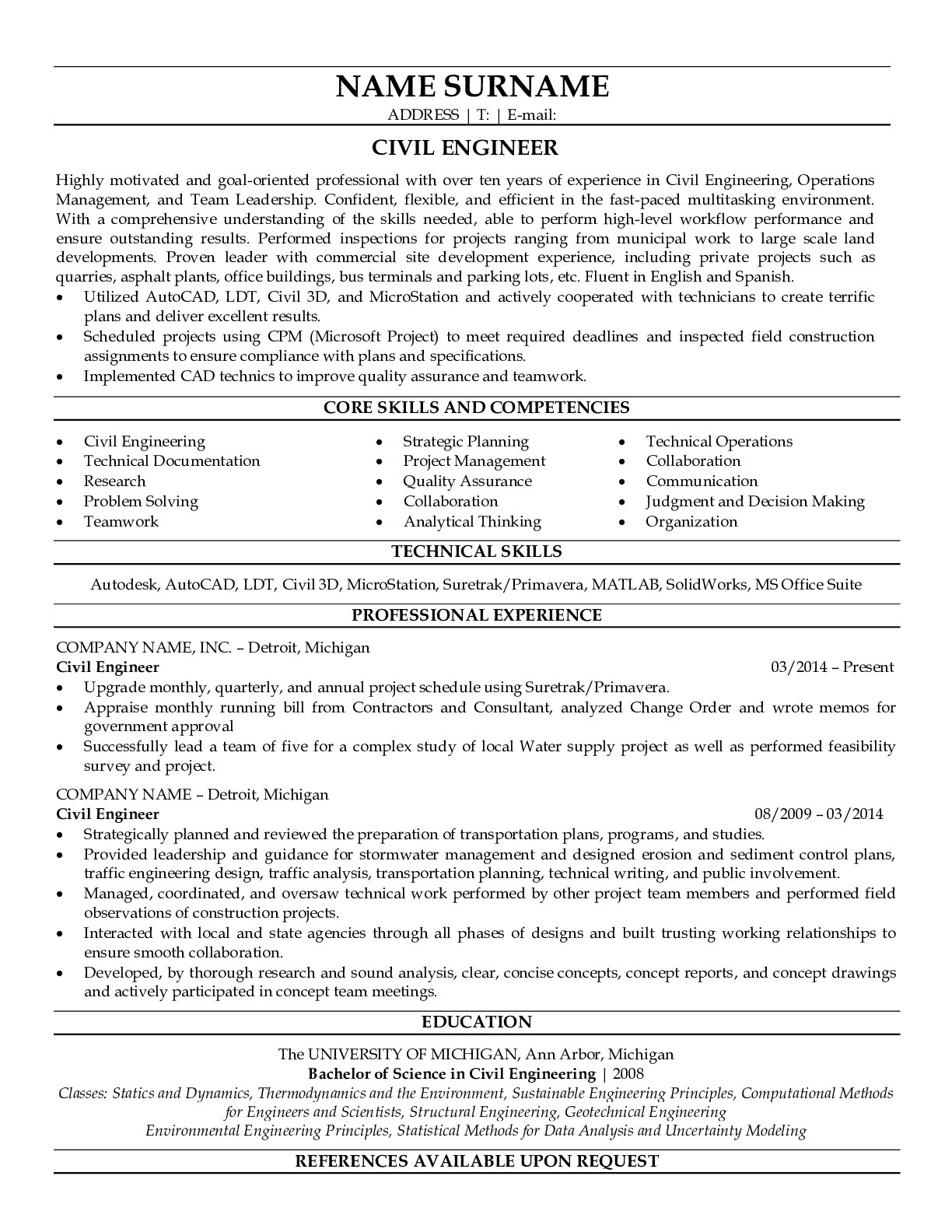 Professional Resume Examples for Civil Engineers | ResumeGets.com