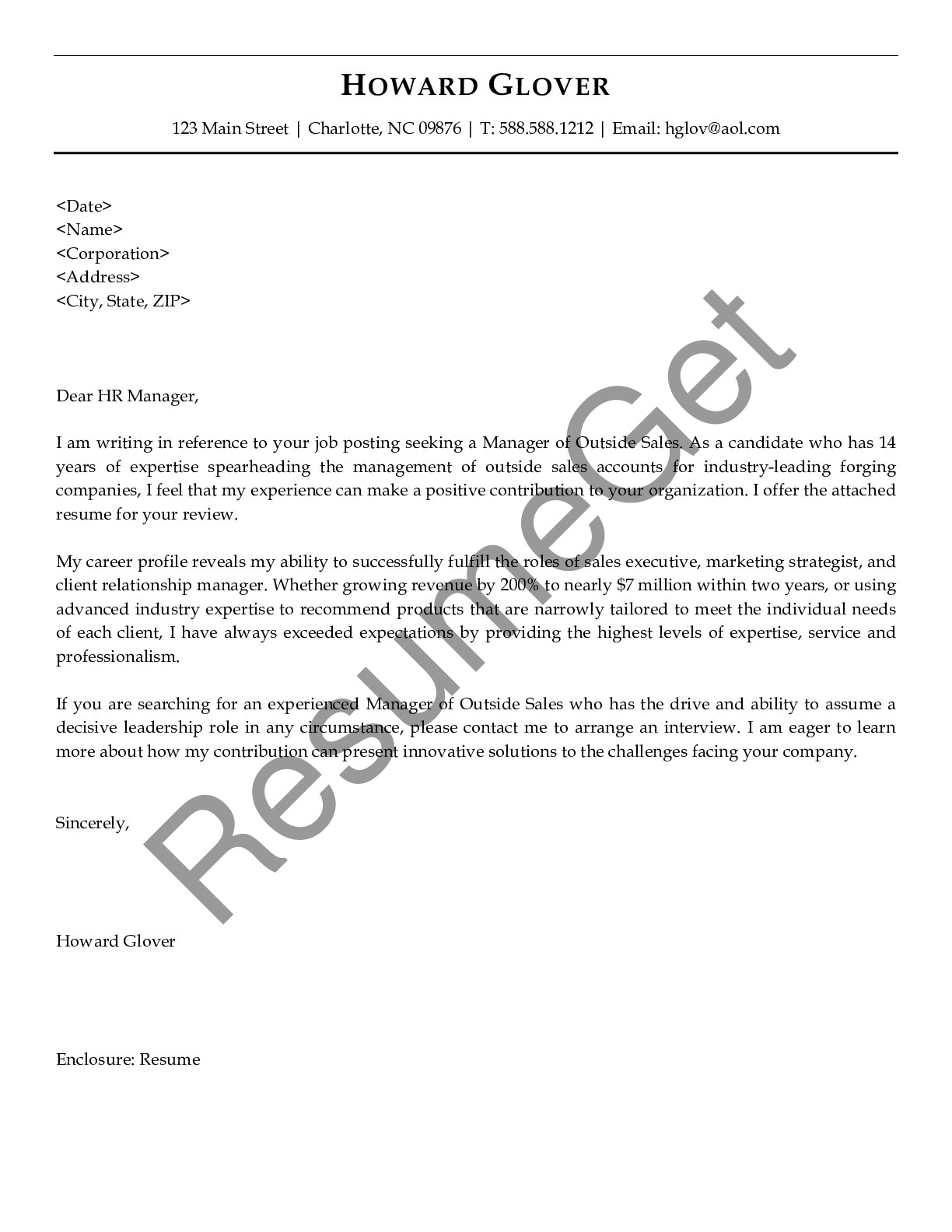 Cover Letter for Sales Manager