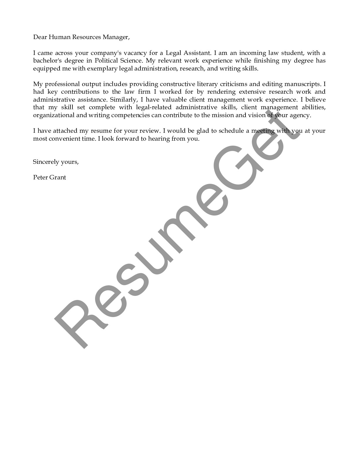 Cover Letter Example for Legal Assistant