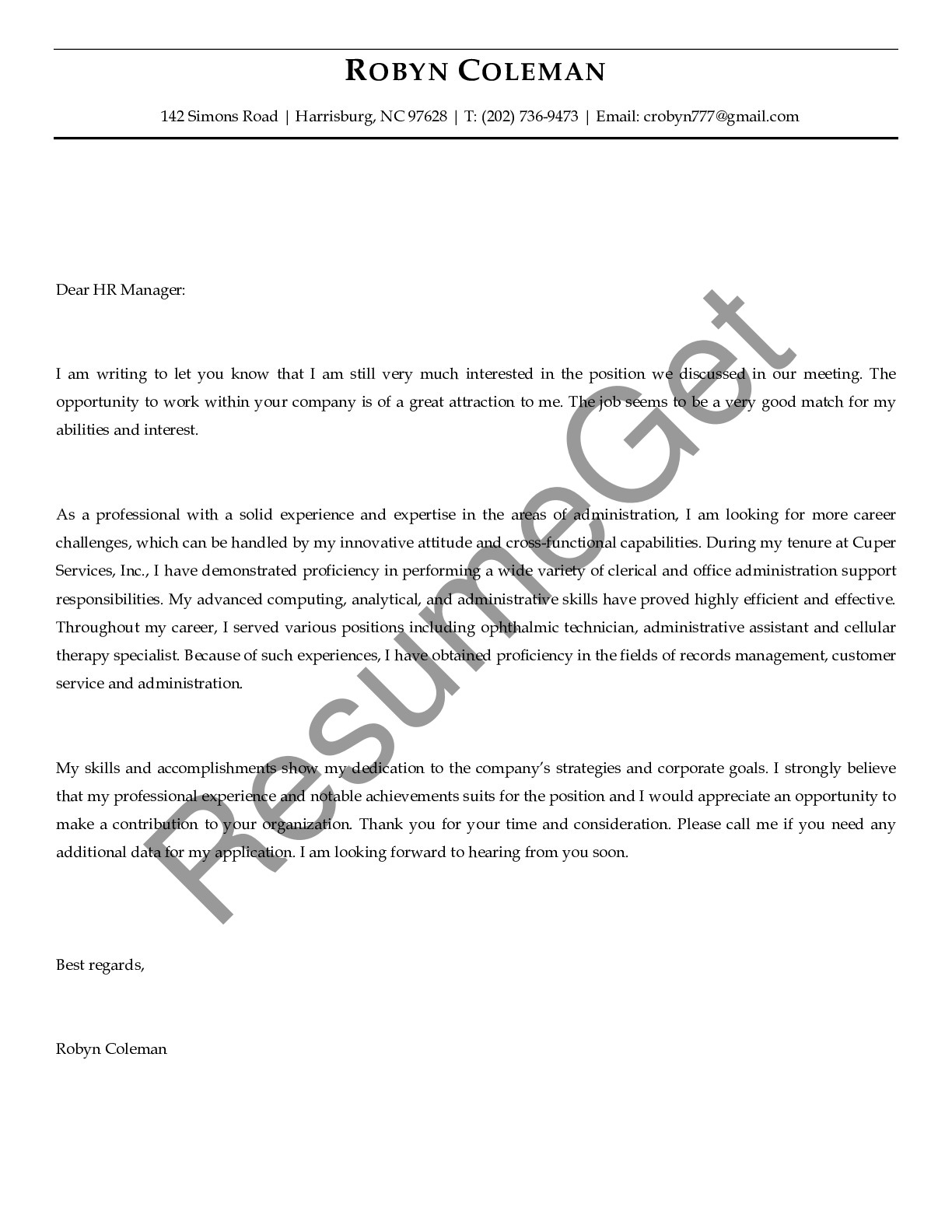 Administrative Assistance Follow Up Letter