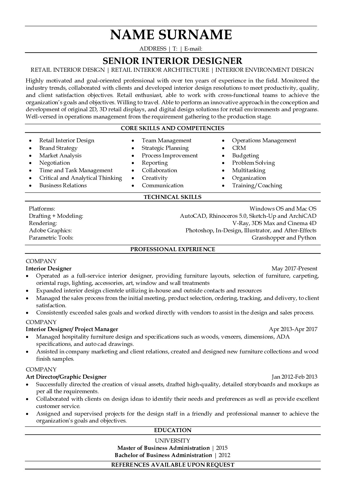 Professional Resume Sample For Senior Interior Designer ResumeGets