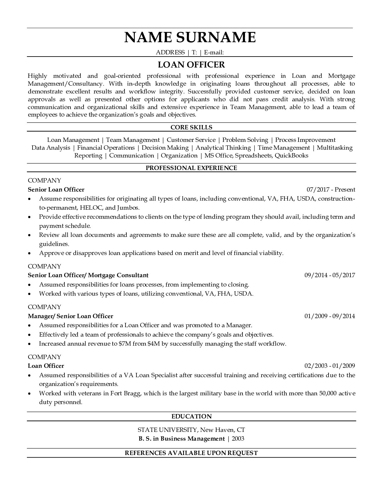 Resume Example for Loan Officer