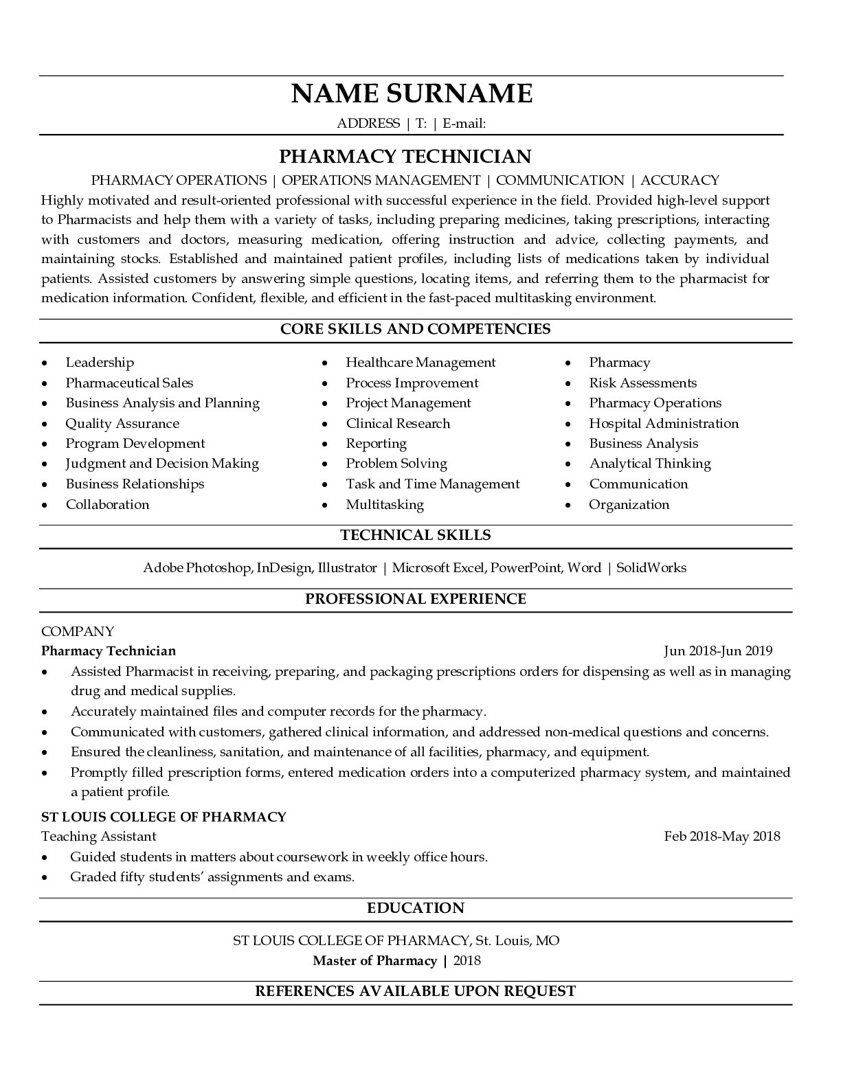 Professional Resume Examples For Pharmacy Technician ResumeGets