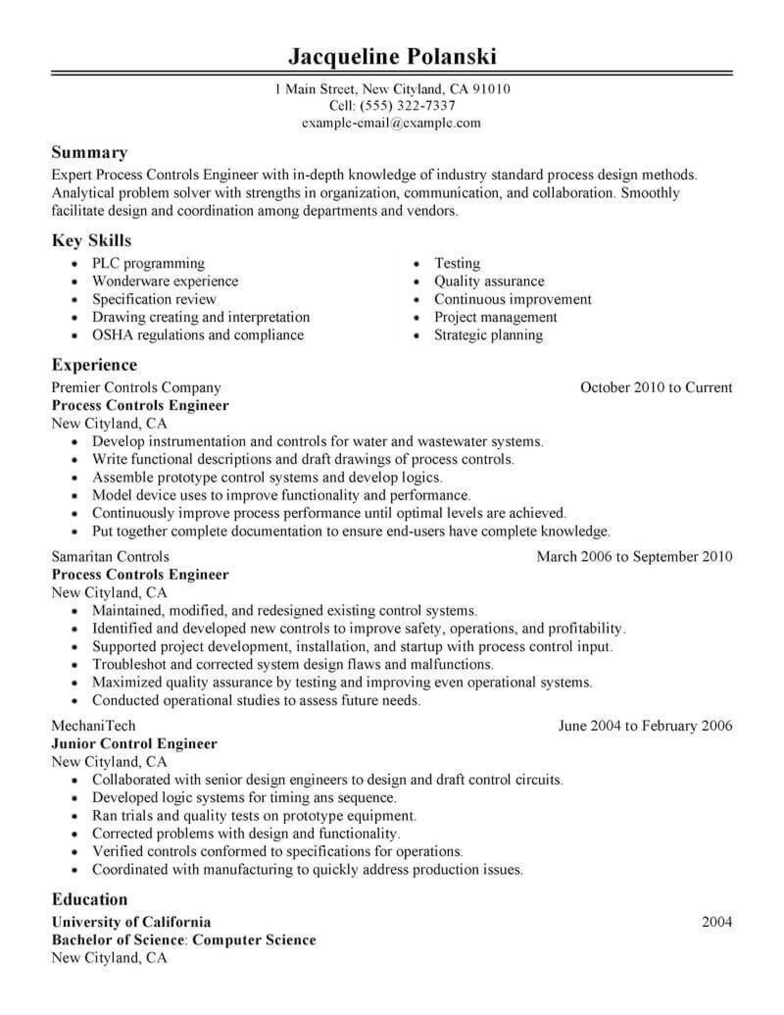 entry level engineering resume summary