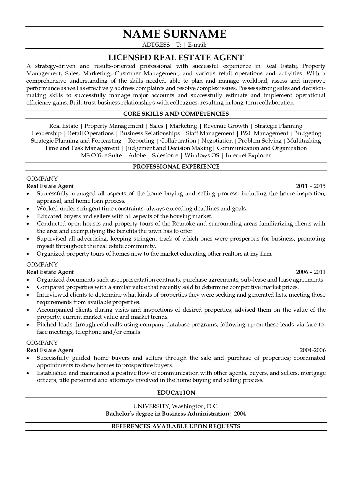 Resume Example for Real Estate Agent
