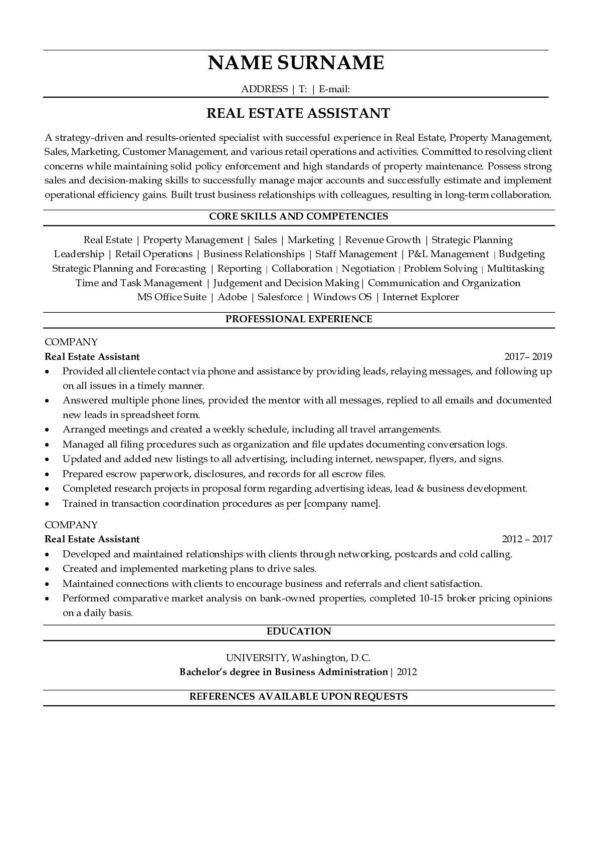 Real Estate Assistant Resume Examples