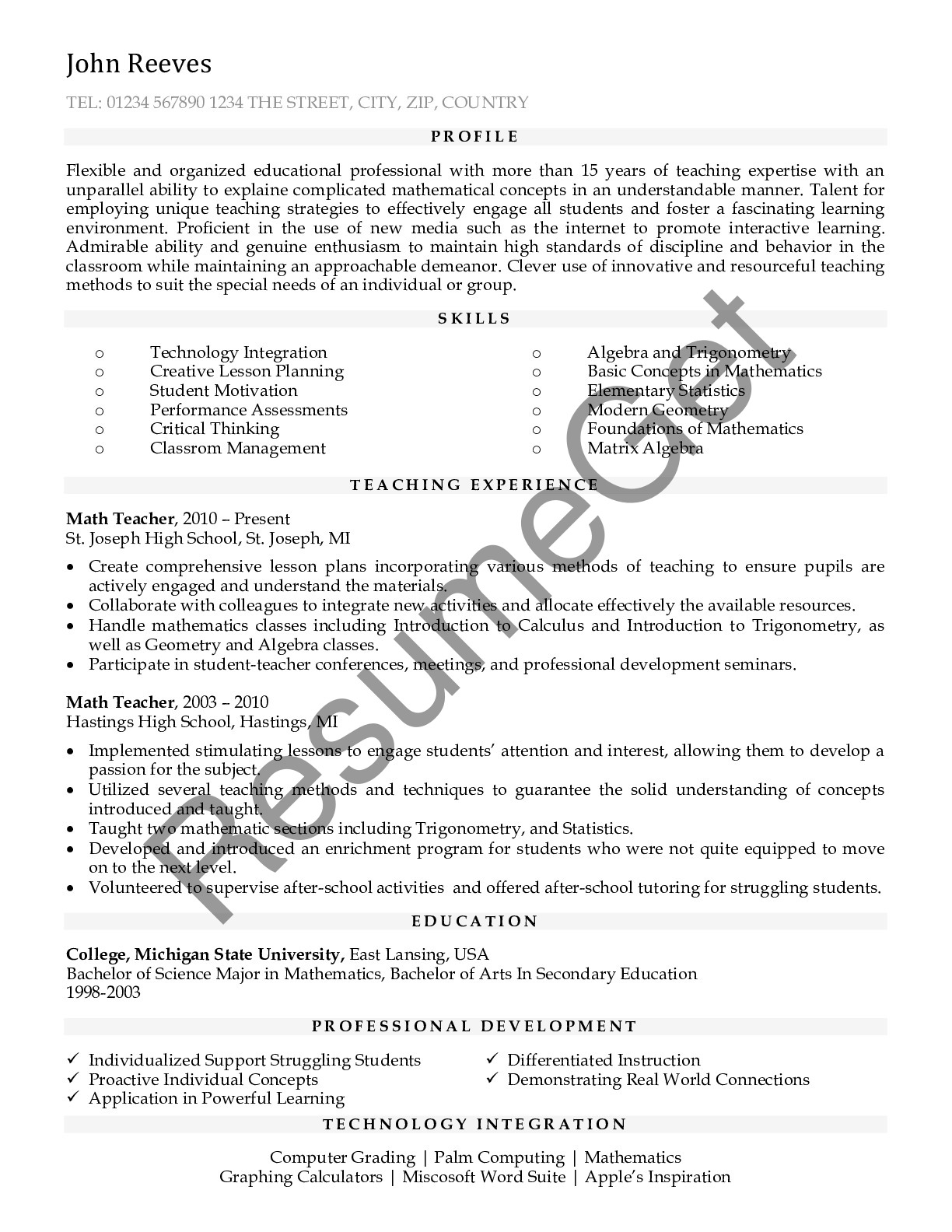 functional resume for teacher