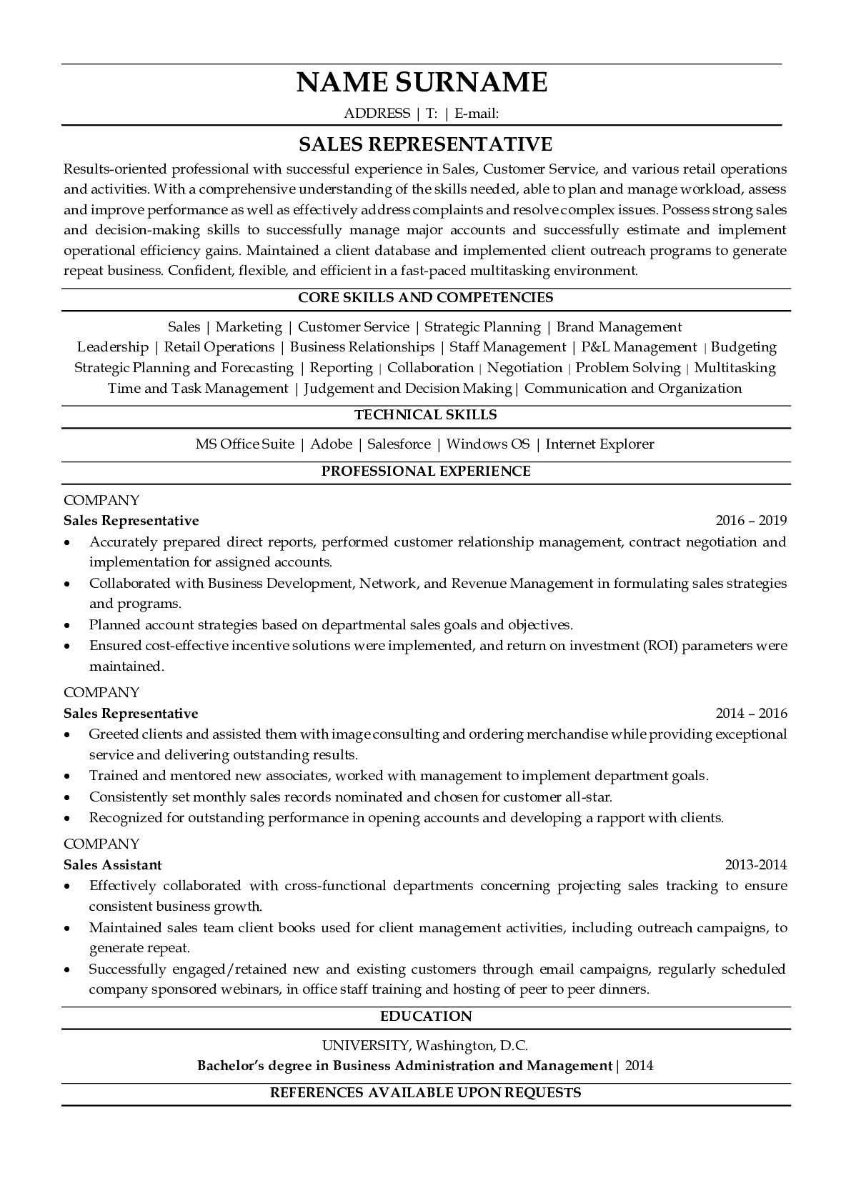 resume examples for sales representative