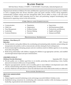 Resume Example for Babysitter