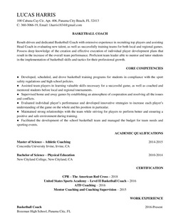 Resume Example for Basketball Coach