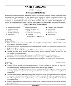 Resume Example for Business Manager