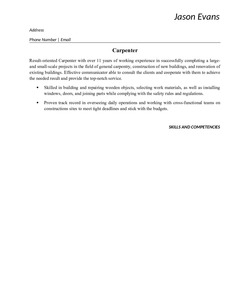 Resume Example for Carpenter