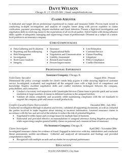 Resume Example for Claims Adjuster