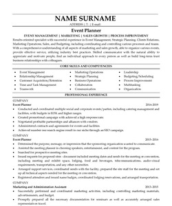 Resume Example for Event Planner