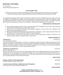 Resume Example for Golf Instructor