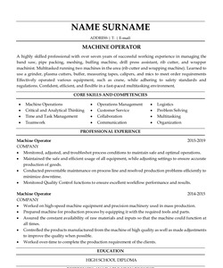 Resume Example for Machine Operator