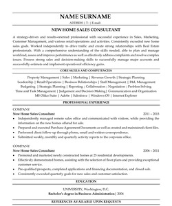 Resume Example for New Home Sales Consultant
