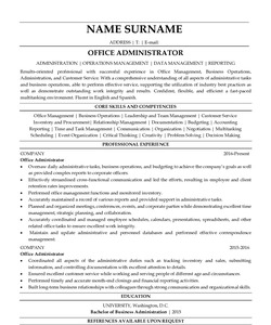 Resume Example for Office Administrator