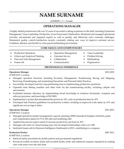 Resume Example for Operations Manager