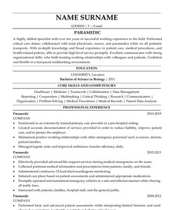 Resume Example for Paramedic