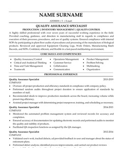 Resume Example for Quality Assurance