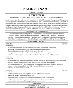 Resume Example for Receptionist