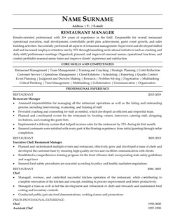 Resume Example for Restaurant Manager