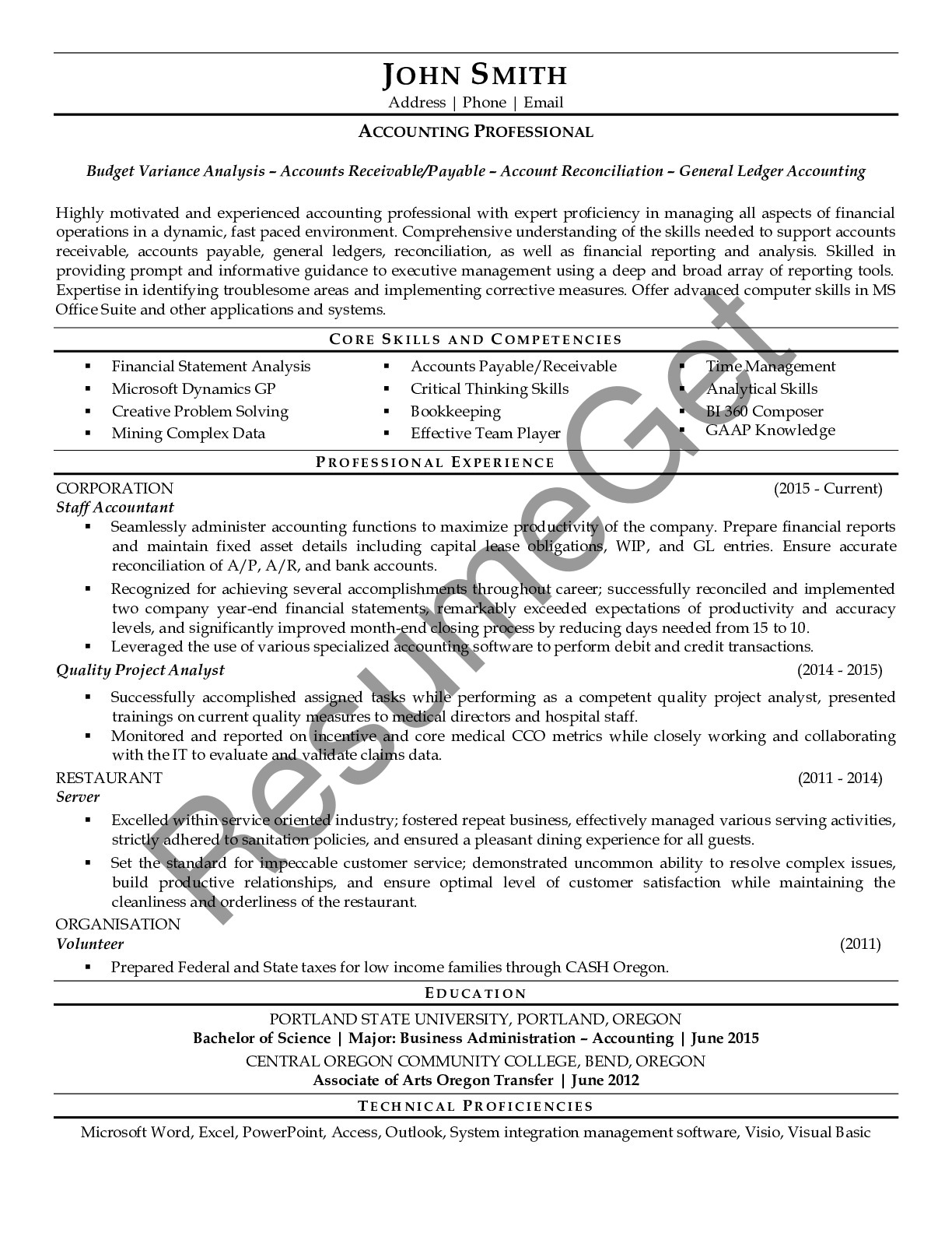 Accountant Resume Example & Sample | ResumeGets.com