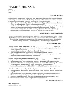 Resume for Science Teacher