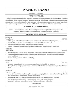 Resume Example for Truck Driver