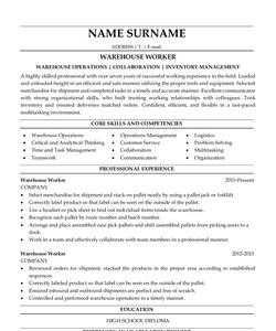 Resume Example for Warehouse Worker